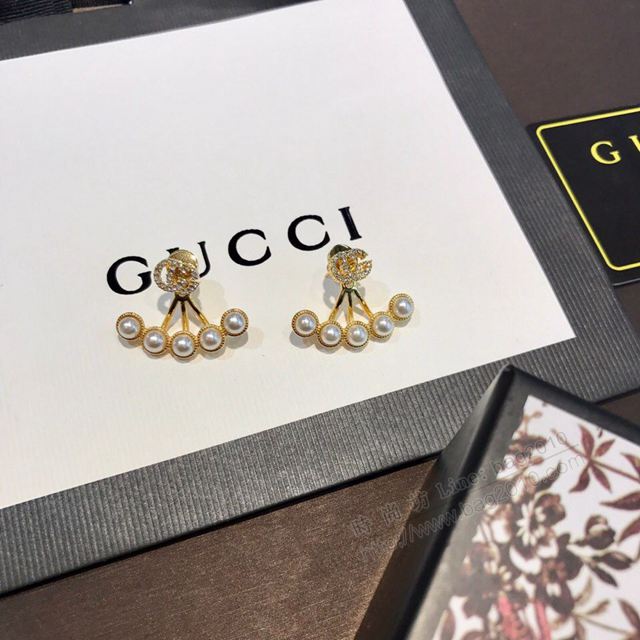 GUCCi飾品 古馳2019秋冬新款 Gucci水鑽字母雙G 珍珠鑲嵌耳釘  zgbq1185